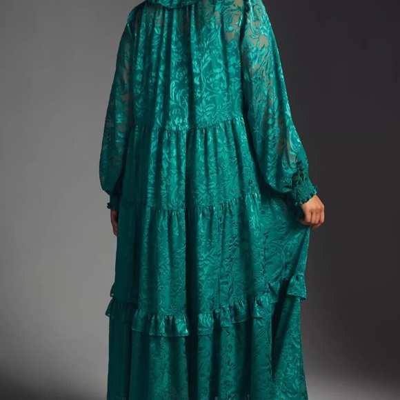 NWT Anthropologie Marias Satin Burnout dress green size L - Picture 4 of 6